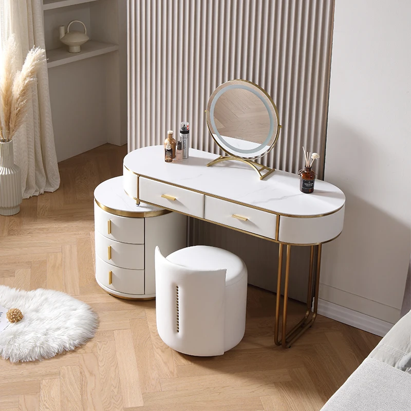 

*/*Light Mirror Vanity Table White Minimalist Drawers Storage Dressing Table Desk Makeup Mesa De Maquillaje Bedroom Furniture