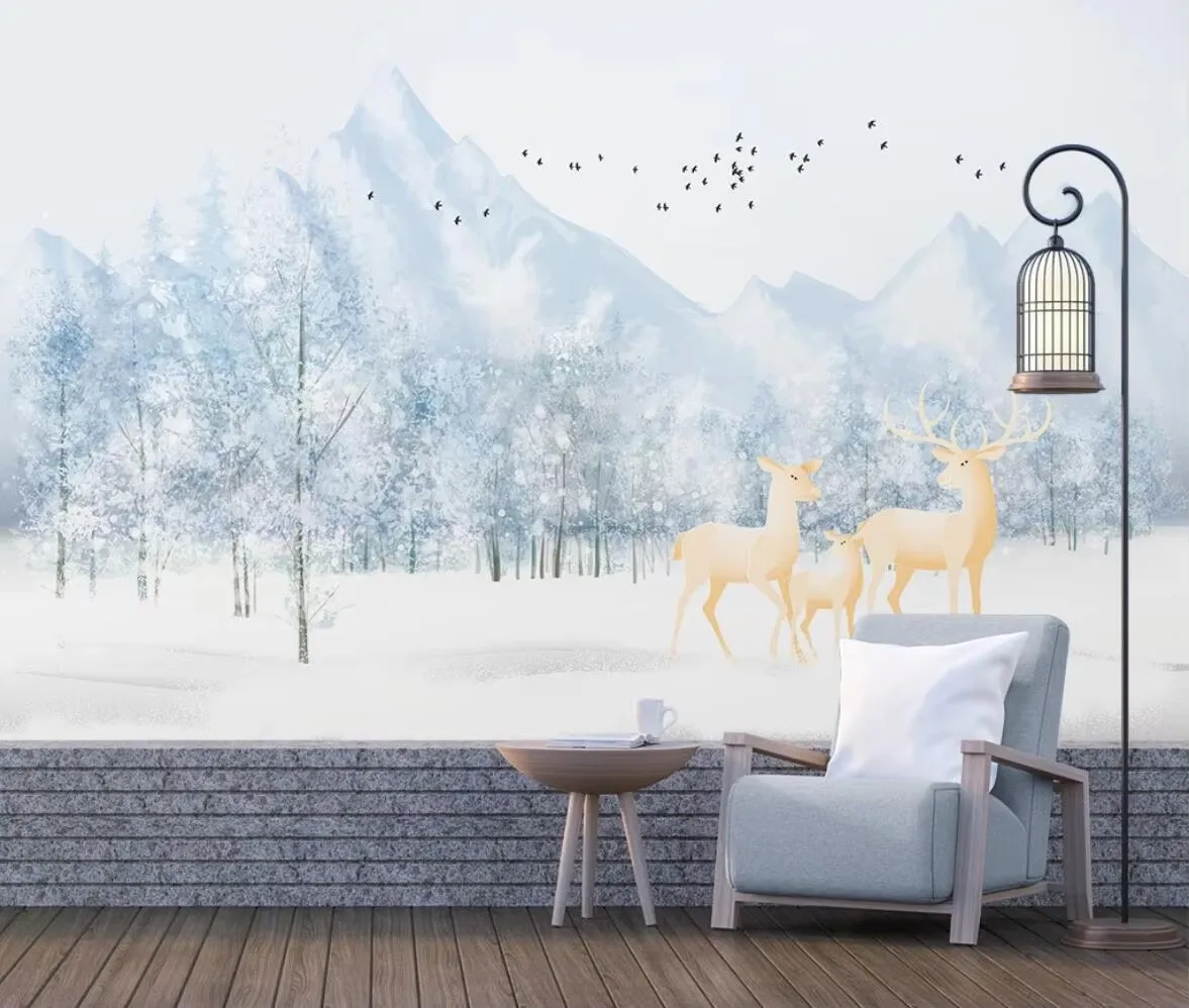 Custom wallpaper modern abstract waterfall modern style forest elk background wall papel de parede 3d wallpaper mural