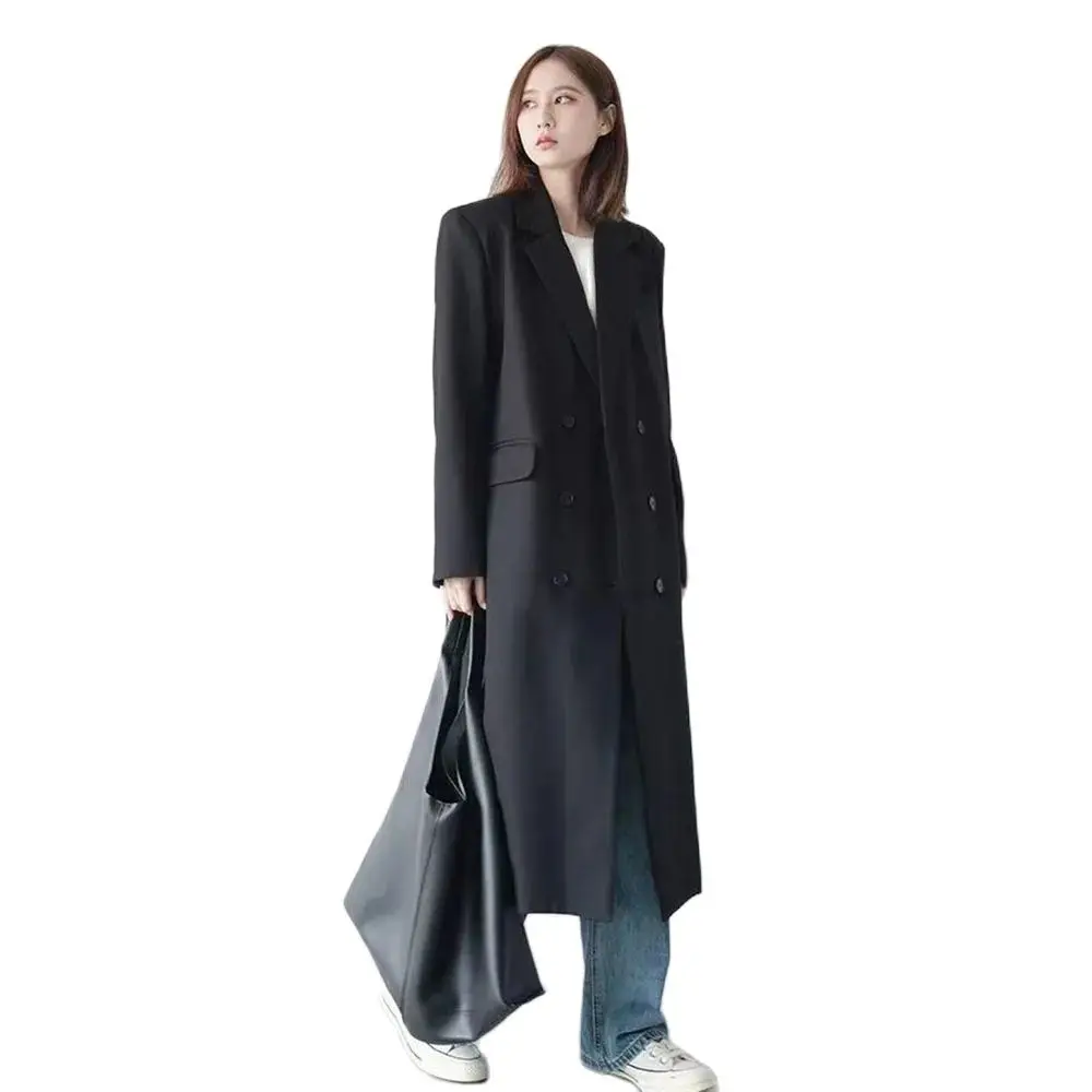 

Grey Long Suit Jacket Female Spring And Autumn Korean Version Of Loose Temperament Slim Fashion Casual Suit Trench Coat Tide.