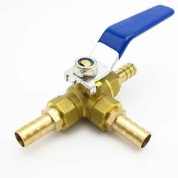 4mm 6mm 8mm 10mm 12mm 14mm 16mm 19mm Hose Barb Full Port L-Port Three Way Brass Ball Valve Connector for Water Oil Air Gas