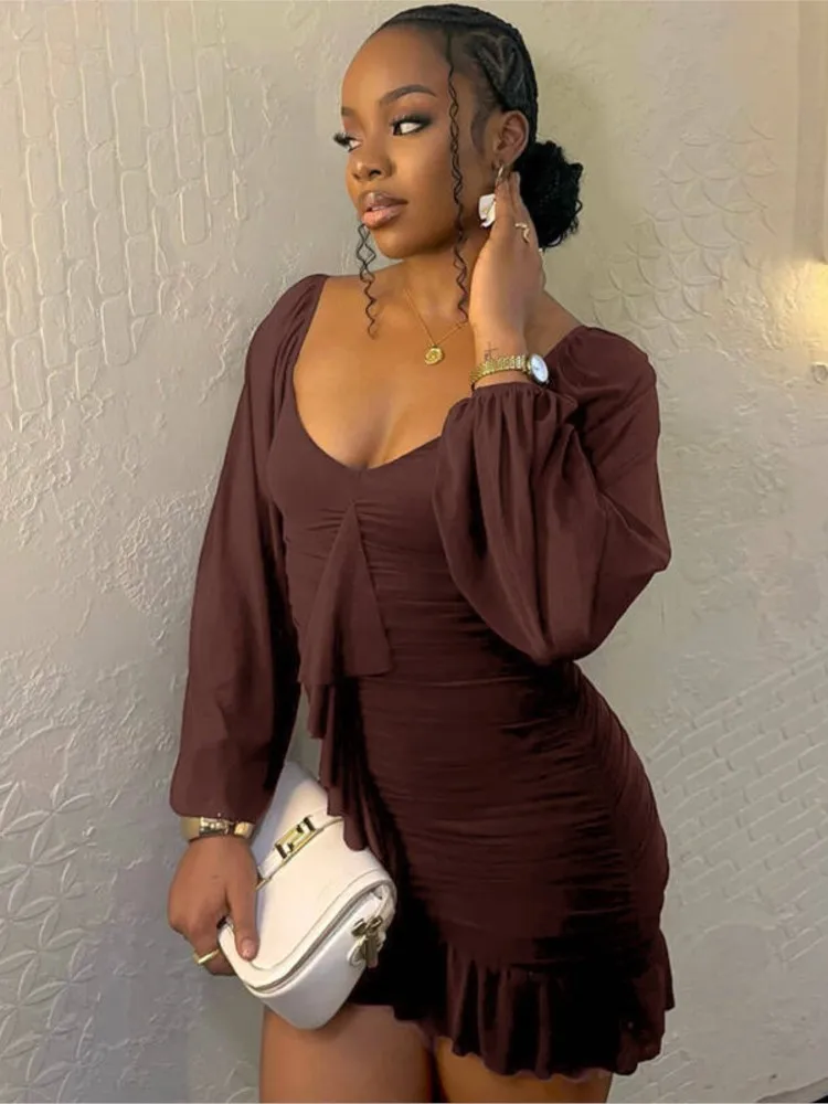 

Bodycon dress Vestidos Dresses 2025 Woman Long Sleeves Backless Package Hip Solid Color Casual Simple Style Commuting Vintage