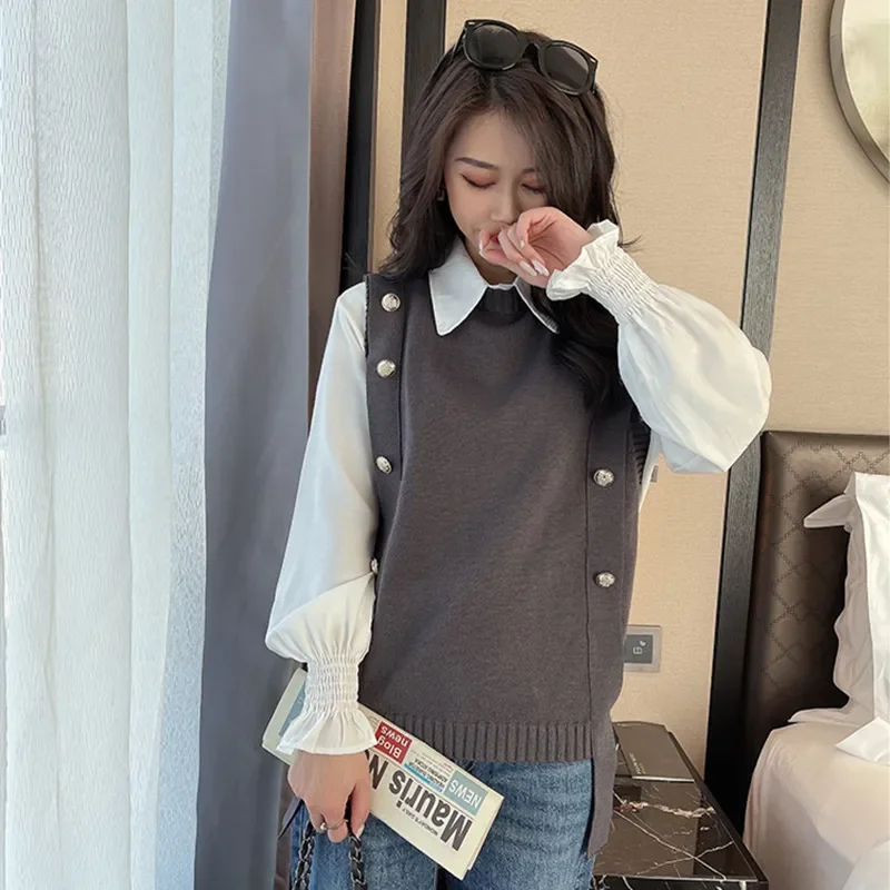 AIGYPTOS Sweater Vest All-Match Korean Fashion Female Autumn And winter knitted sweater vest crop sleeveless sweater for women