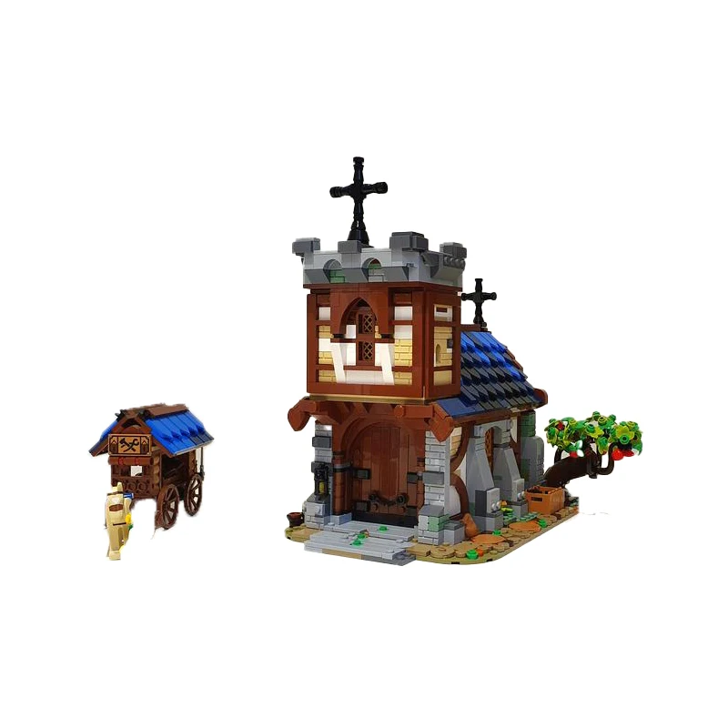 City Street View Series MOC-148387 Medieval Church Building Block DIY Model Collection Experts Creativity Puzzle Brick Toys Gift