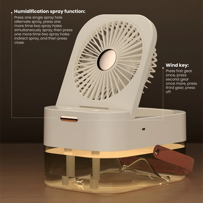 1Set Nieuwe Luchtbevochtiger Mistventilator Draagbare Ventilator Luchtkoeler Met Nachtlampje Zomer Huishoudelijke Apparaten Wit