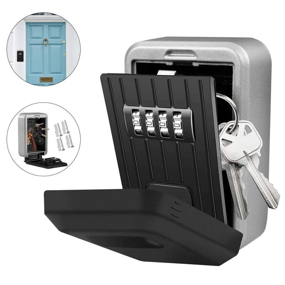 Muur Gemonteerde Sleutel Kluis Mini Opslag Keybox Sleutel Opslag Lock Box Met 4 Cijfercombinatie Waterdichte Cover Voor Outdoor gebruik