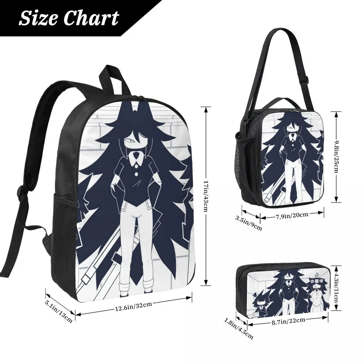 FPE Miss Circle Doodle Cartoon Game Backpack BookBag School Bag Computer Shoulder Bags 3ps Insulated Lunch Bag Pencil Case