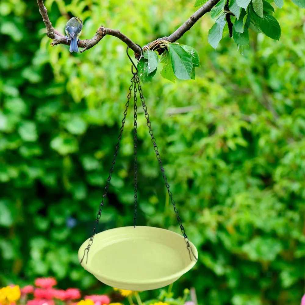 Round Shaped Birds Feeder Birdbath Bowl with Hanging Chain Bird Feeder Plate Bird Bath Tray Outdoor Garden Yard Farm Decor view 5