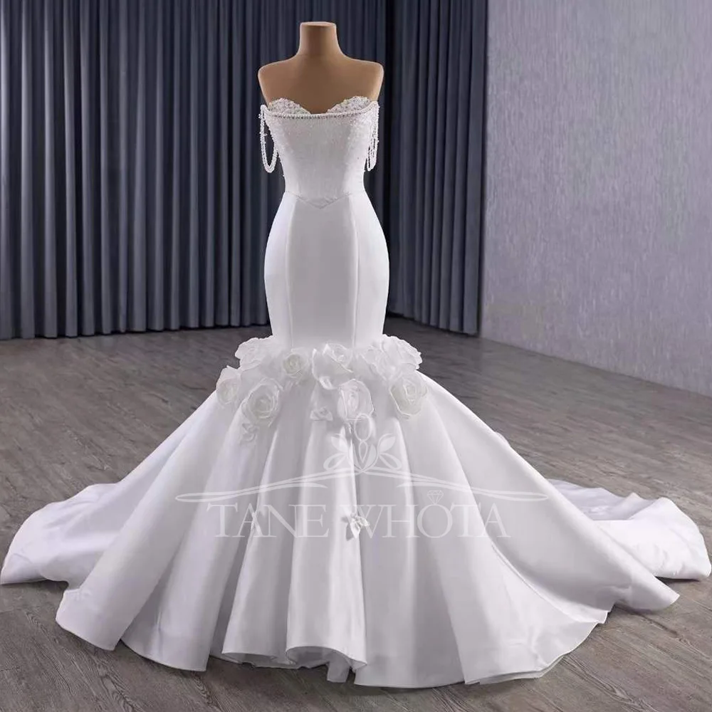 

Sweetheart Lace-Up Back Beaded Crystal 3D Flower Sheath Wedding Dress Sexy Customizable Robes Mariage Gown