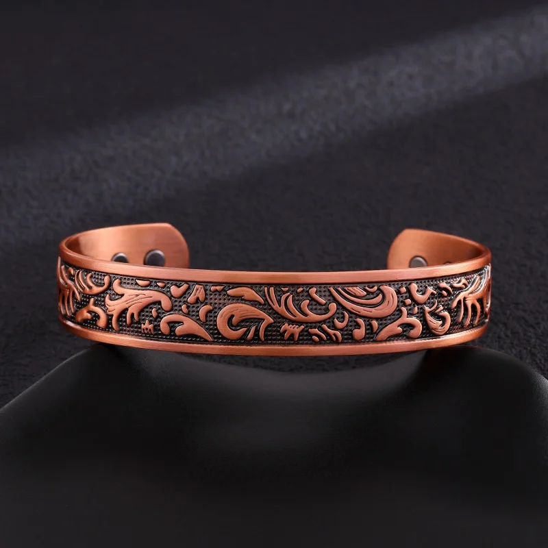 Pure Copper Magnetic Cuff Bracelet with Neodymium Magnets, Lucky Viking Amulet for Men & Women, Adjustable Unisex Jewelry Gift view 4