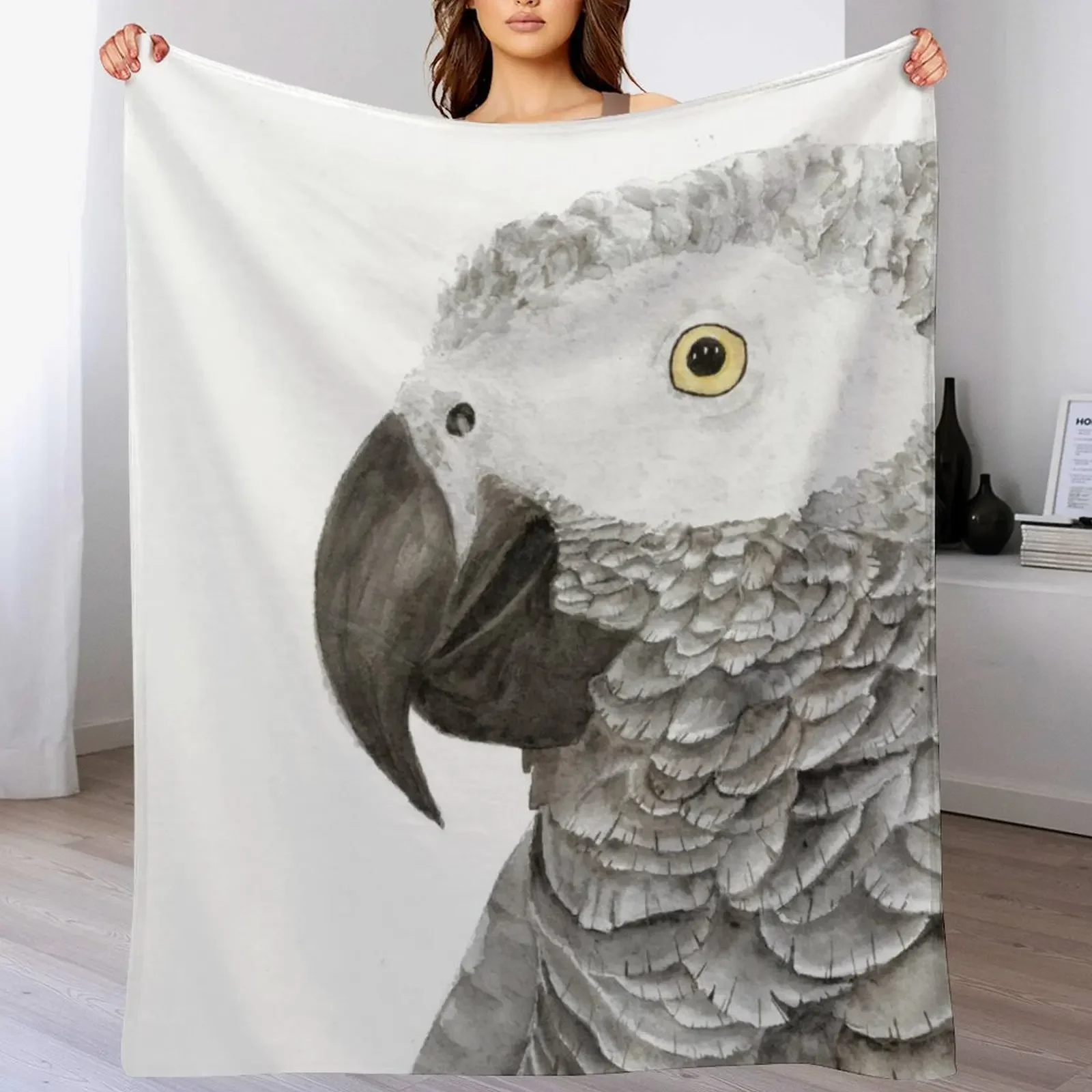 Grey parrot congo african timneh old word bird watercolor Throw Blanket Hair Sofa Retros Blankets