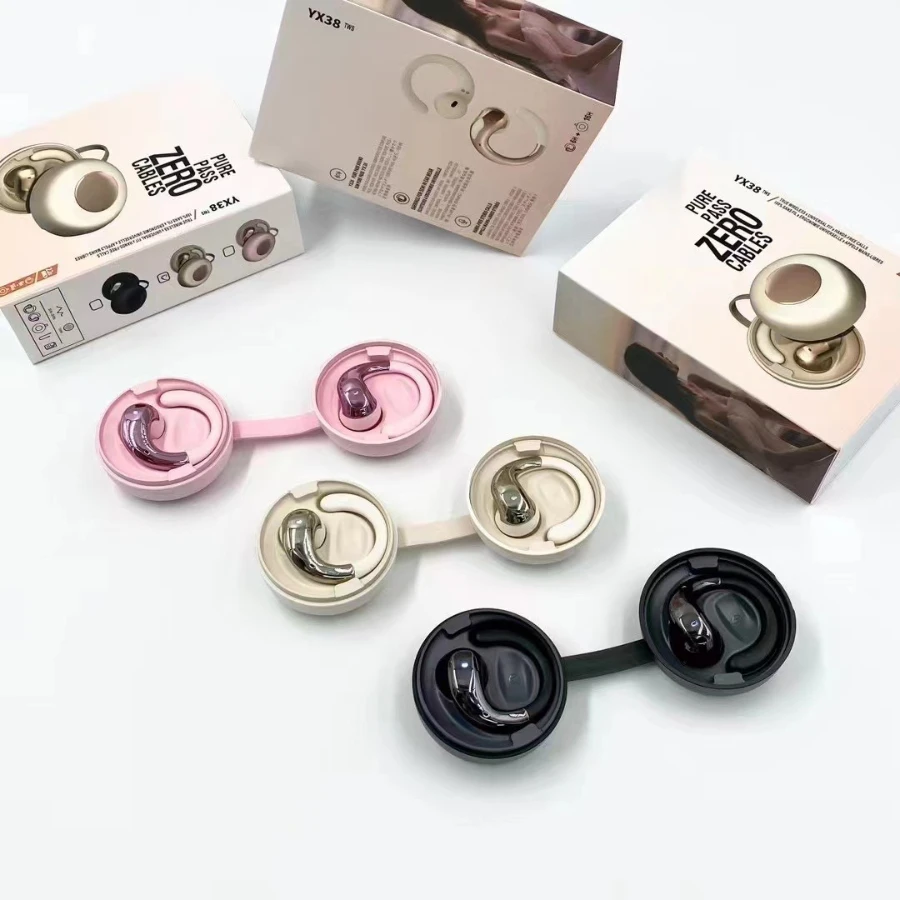 YX38 أقراط بلوتوث مفتوحة الأذن - سماعات أذن بخطاف للأذن للنساء مع صوت هاي فاي، ANC وكمون منخفض للغاية