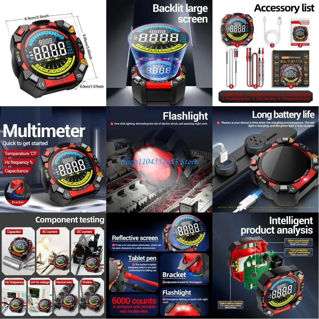 

Y6GD Professional Digital Multimeter 6000 Counts Votage Tester Continuity Resistance