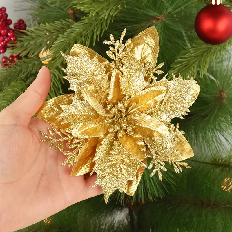 5/10 Stück 14CM Glitzer Künstliche Weihnachtsblumen Christbaumschmuck Frohe Weihnachten Dekorationen für Zuhause Neujahrsgeschenk Navidad – Detail 23
