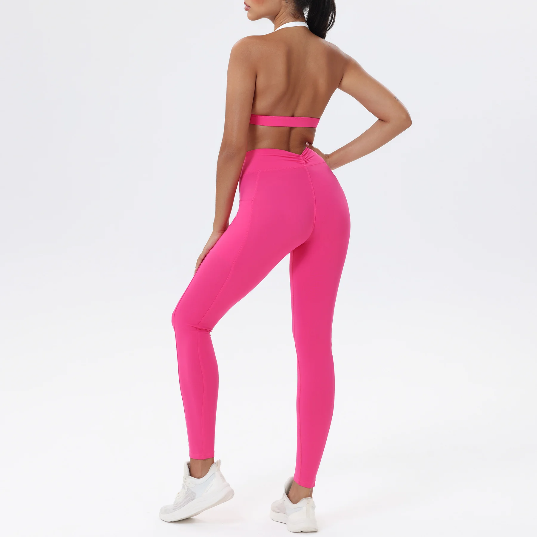 レディースヌーディー感シームレスタイトフィットヨガセット - 速乾ジムロングパンツセット アウトドアランニング、ヨガ、ピラティスなどに