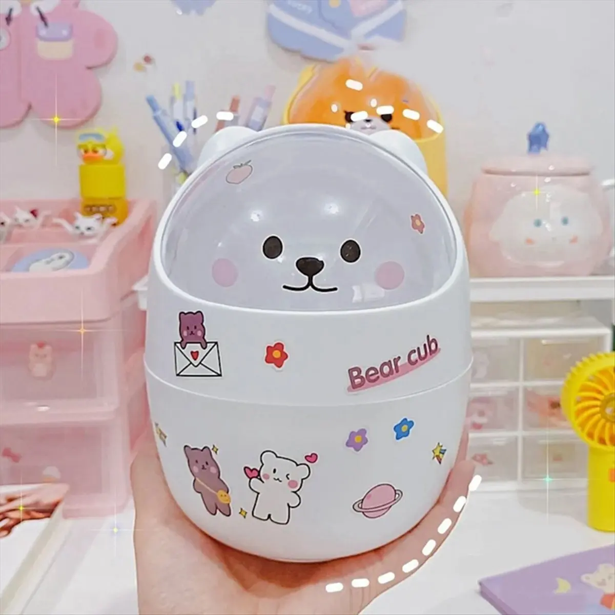 ABZT Cartoon Desktop Trash Can Organizer Cute Mini Table Dining Storage Box Desk Decoration Household Daily Necessities