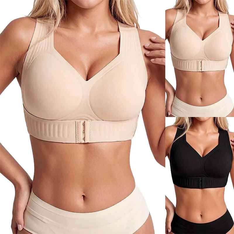 Women Jelly‑Texture Posture Correction Sports Bra Breathable Gathered Lifting Support Bra Anti‑Sagging High‑Elastic Comfort Bra