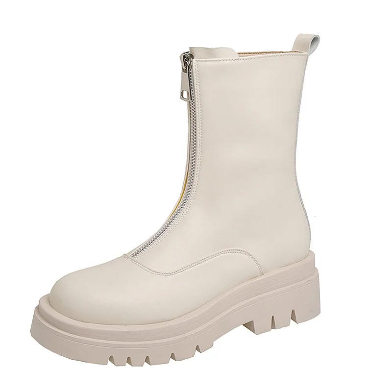 Stivaletti da equitazione da donna Punk SmallHut nuovo inverno nero Beige cerniera anteriore stivaletto con tacco grosso eleganti scarpe con punta