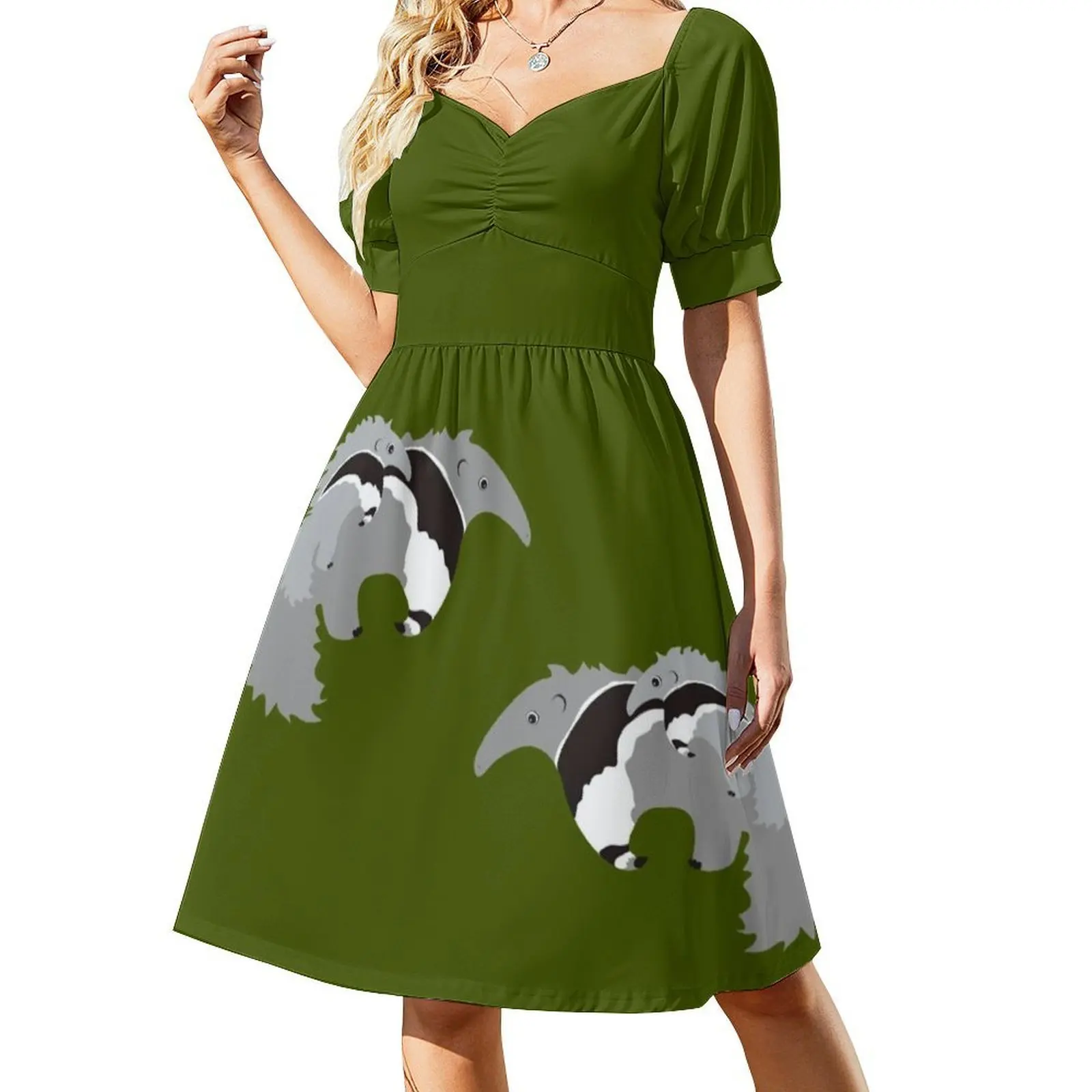 فستان عملاق للأم والطفل باللون الأخضر على الطراز الكوري للنساء فستان كاجوال أنيق للحفلات أو الارتداء اليومي للأم العملاقة #2