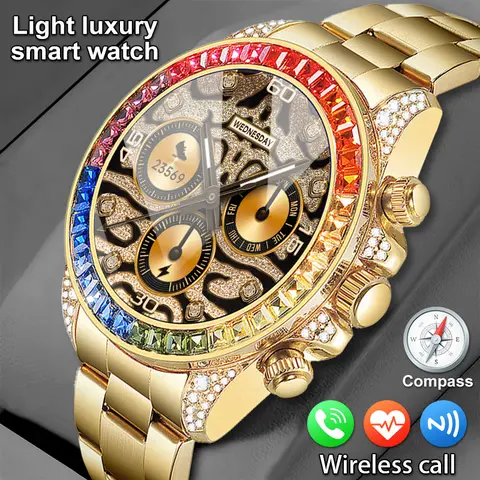 Lige Watches For Men Luxury Stainless Steel Band Watch Diamond-Studded Business Smart Watches Waterproof Analog Quartz Watch+Box