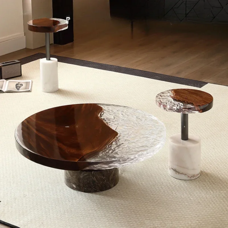 طاولة قهوة بتصميم إيبوكسي قطعة مركزية حديثة من الرخام لغرفة المعيشة طاولة جانبية صغيرة مستديرة فاخرة أثاث Stolik Kawowy