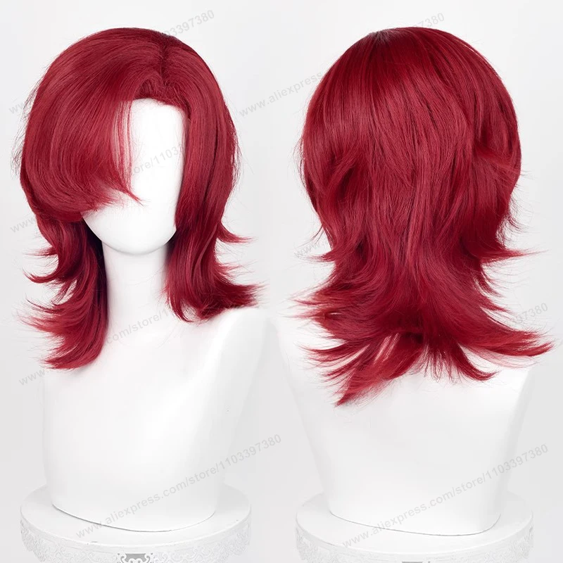 Peluca de pelo sintético de base media de 44cm para Cosplay, pelo negro, blanco, rojo, plateado, rosa, azul, pelos resis