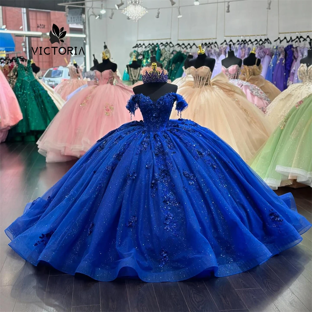 

Fabulous King Blue Mexican Quinceanera Dresses Beaded Lace Appliques Ball Gown vestidos de 15 años quinceañeras 2025 Customized