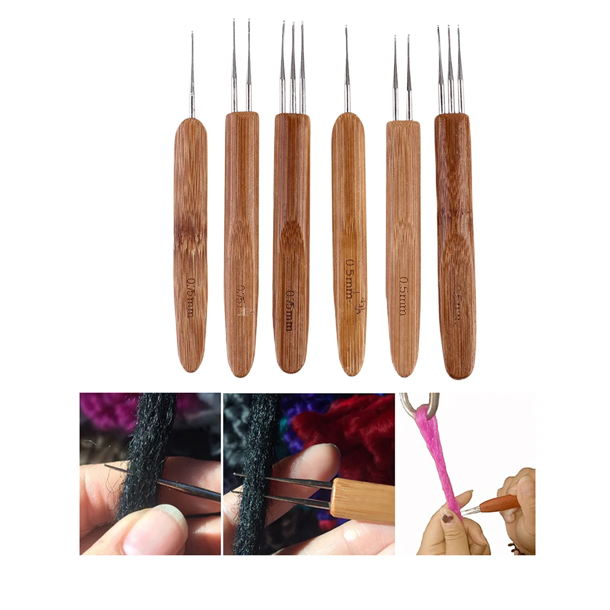 2 Pcs Carbonized Bamboo Knitting Needles to Weave Hair Creative Dreadlock Crochet Hook