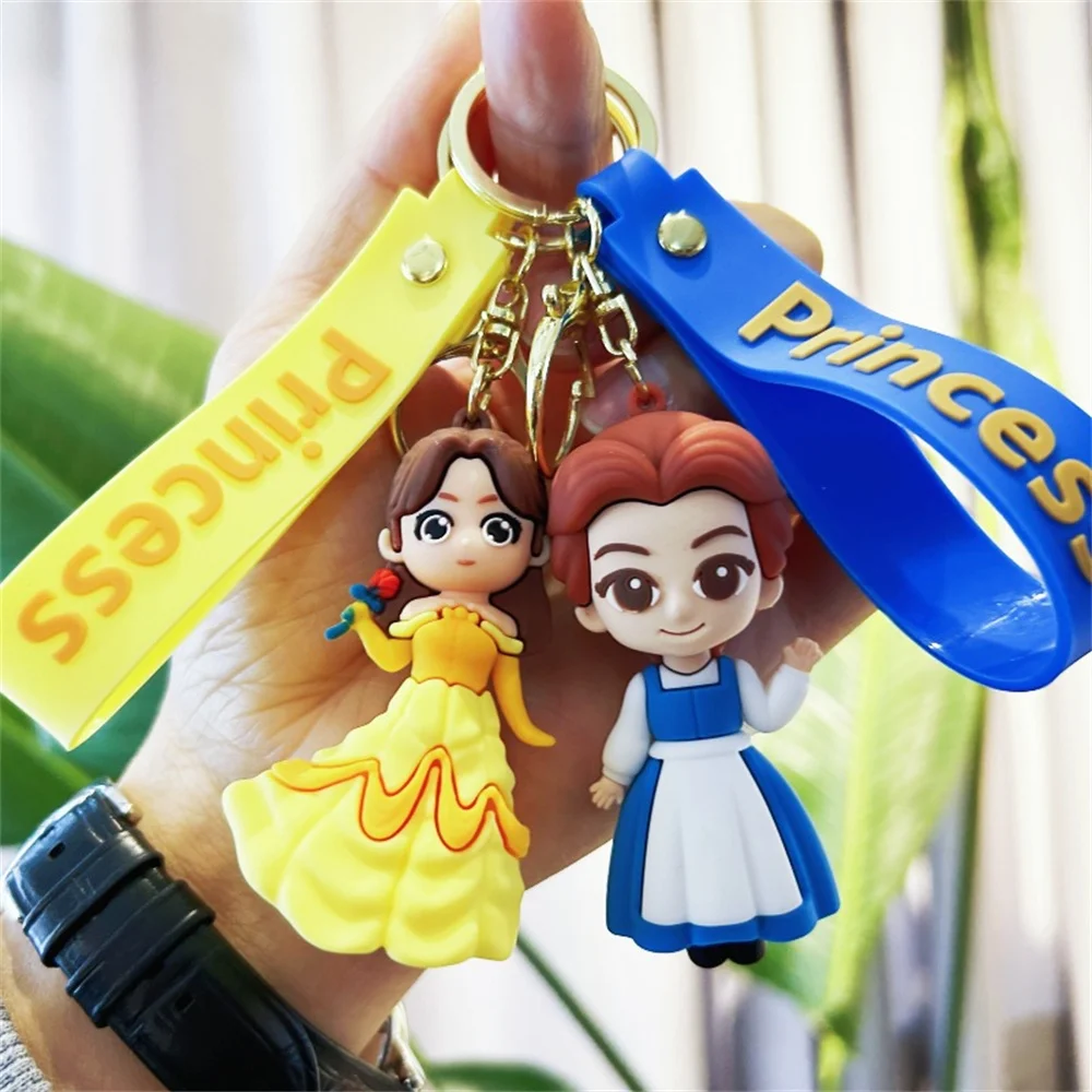 Creative Cartoon Beauty and Beast Key chain cute cartoon Princess Labelle Prince couple bag key pendant