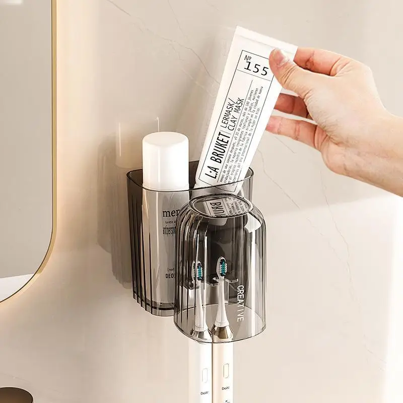 Adhesive Toothbrush Holder Food Grade Material No Drilling Wall Mount Toothpaste Storage Rack for Home Bathroom