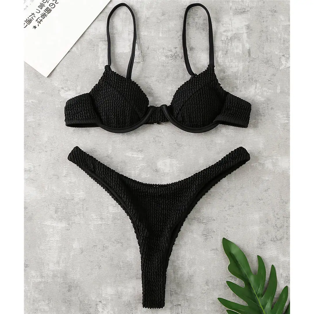 Gerippter, hoch geschnittener Bikini-Badeanzug mit Bügel, Damen-Badebekleidung, zweiteiliges Bikini-Set, String-Badeanzug, Badeanzug, Schwimmanzug V2697SW – Detail 37
