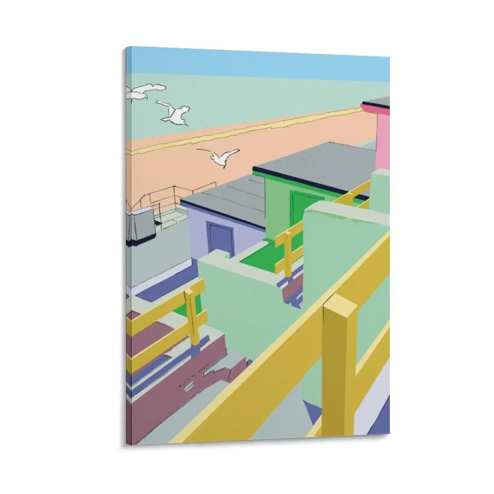 

Beach Huts Folkestone Town Seafront, Kent, England, UK Canvas Painting decor room decorations posters for wall