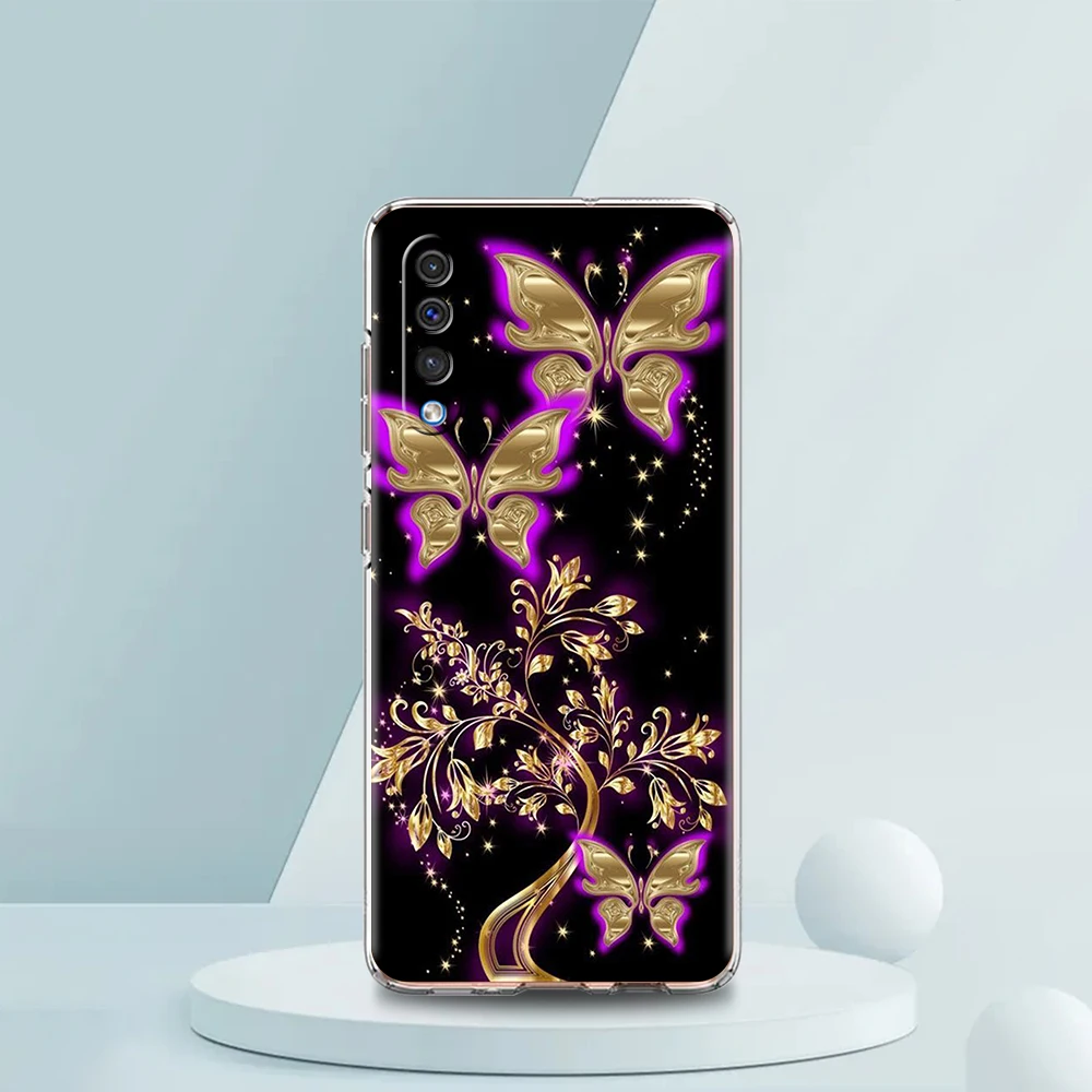 Butterfly Lavender Higan Flower Transparent For Samsung Galaxy A12 A22 A52 A02 A03S A50 A70 A10 A20 A20S A30 A40 Phone Case Bag