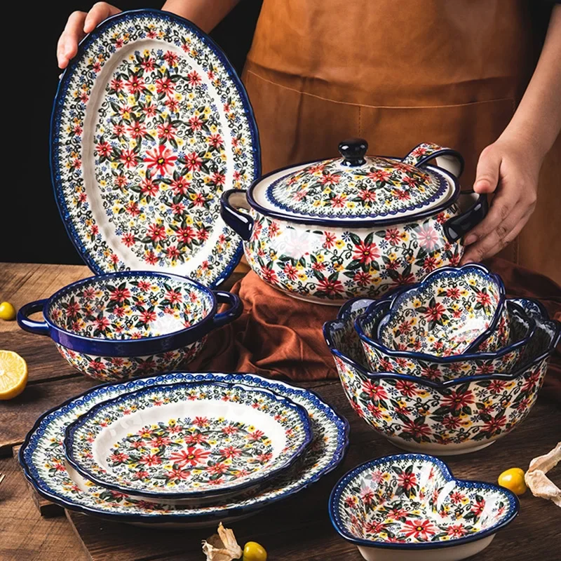 

LingAo Ceramic noodle bowl, double-ear bowl, plate tableware set