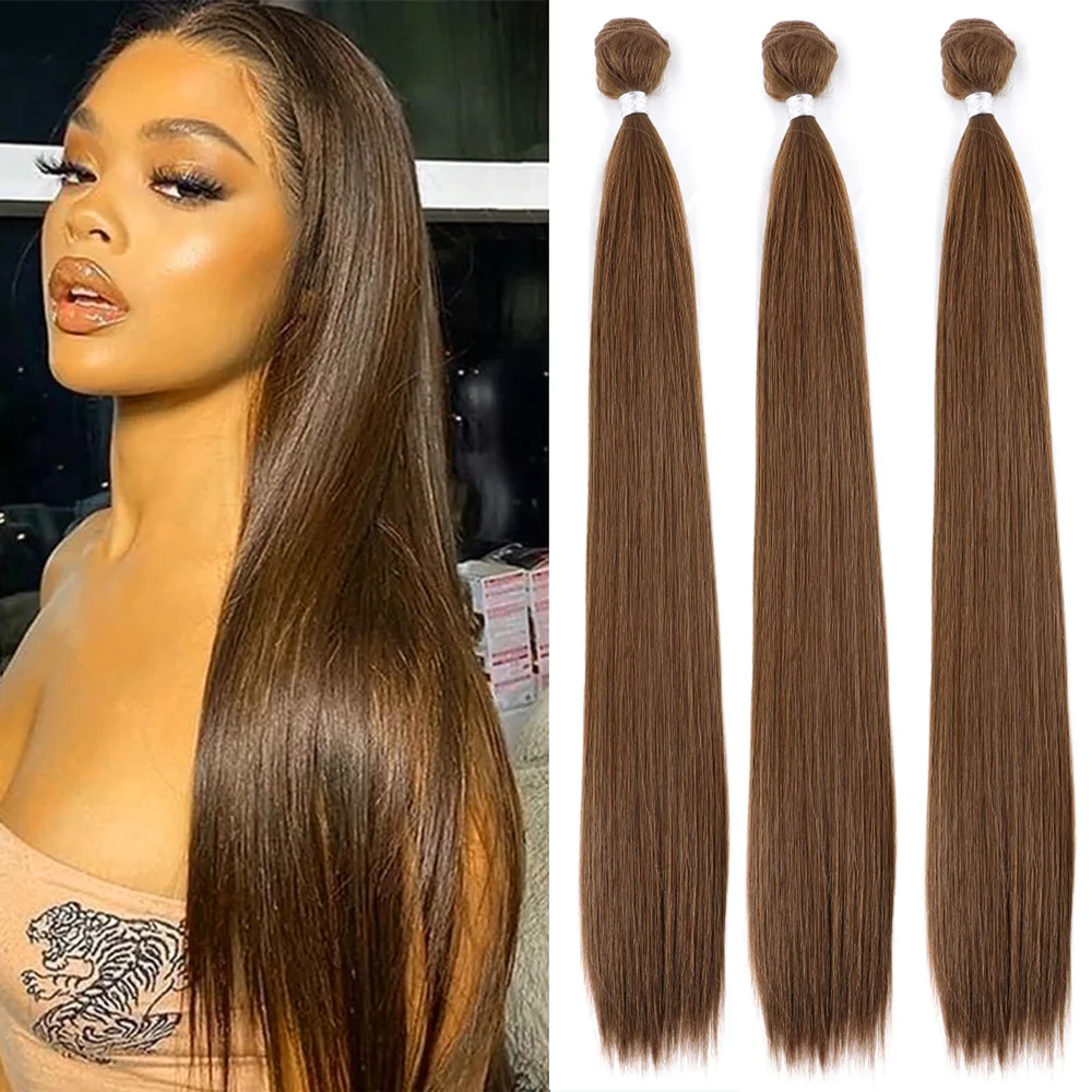 

26-дюймовые прямые волосы яки, 100 г/пучок, высокотемпературное волокно, 400-600 г для синтетических волос на всю голову, шоколадно-коричневый