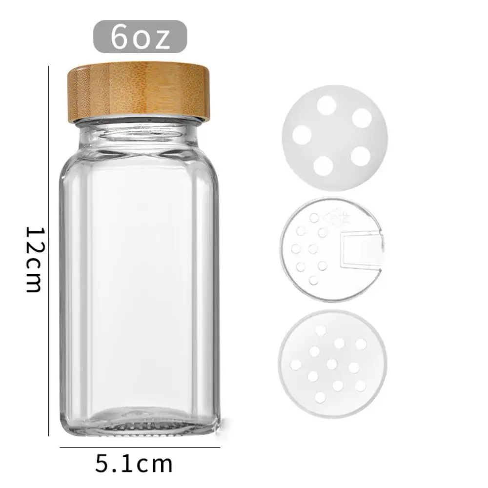 120ml Glass Seasoning Bottle with Bamboo Cover Cap Clear Square Salt Jar Kitchen Condiment Bottle Storage Bottle Seasoning Tools