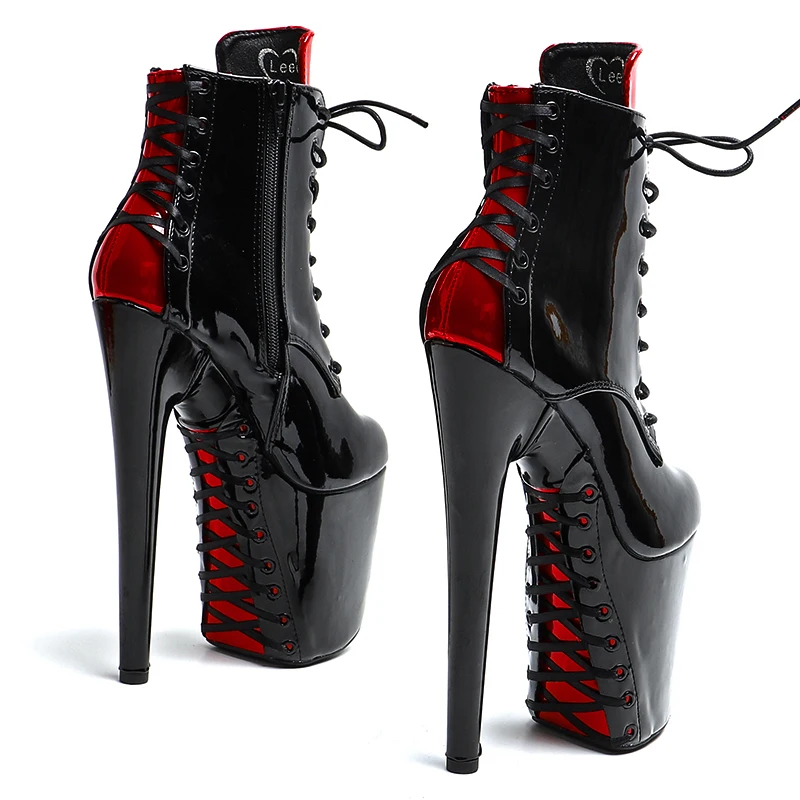 Leecabe 20 cm/8 pulgadas charol PU superior moda tacón alto plataforma botas de baile en barra