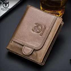 BULLCAPTAIN-Portefeuille d'affaires avec blocage RFID pour homme, porte-cartes, portefeuille de conception de marque, sac à main chinois en cuir véritable, caractéristiques, nouveau