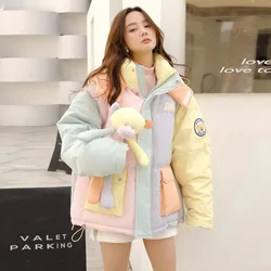 Color-Matching Down Jacket Women Overcoat 2024 Autumn Winter New Short White Duck Down Coat Loose Fashion Thick Warm Parker Coat