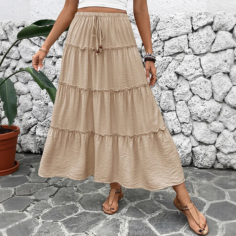 

Elastic Skirt 2025 Summer Leisure Stitching A-shaped Long Skirt