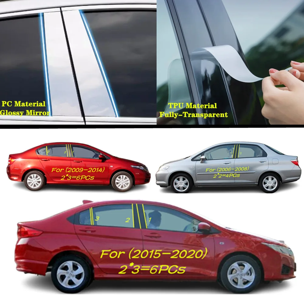 

For Honda City 2006-2008-2014 2015-2020 Car TPU/Glossy Mirror Pillar Post Cover Door Trim Window Molding Sticker Accessories
