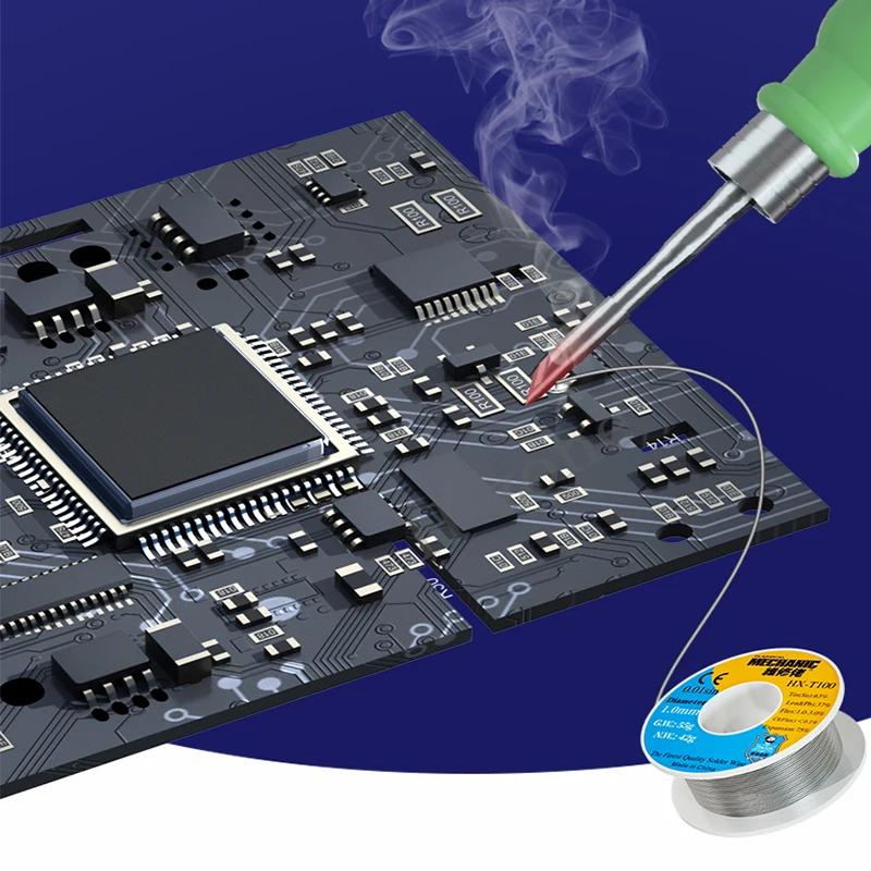 HX-T100 mekanik 55g Rosin ringan inti 183 ℃ titik peleburan 0.2mm-1.2mm kemurnian tinggi kawat Solder fluks 1-3% gulungan kabel besi