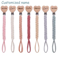 Custom Name Cloth Weaving Wooden Personalized Baby Pacifier Chain Dummy Nipple Holder Guard Teether Pendant  Newborn Gift Stuff