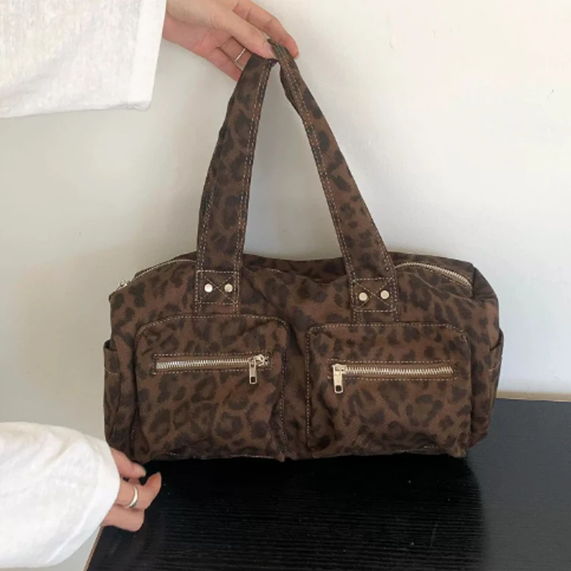 Retro Leopard Print Women's Bag Multi Mouth Handbag Large Capacity Armpit Bag 2025 New High-Quality Shoulder Bag