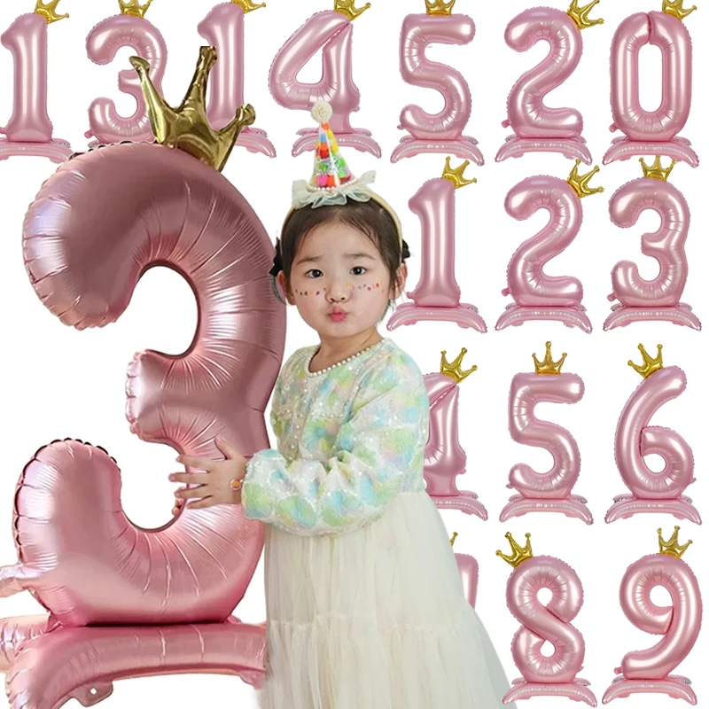 42 Inch Helium Number Foil Balloons With Crown Large 0-9 Happy Birthday Wedding Party Baby Shower Decoration Supplies Kids Gifts