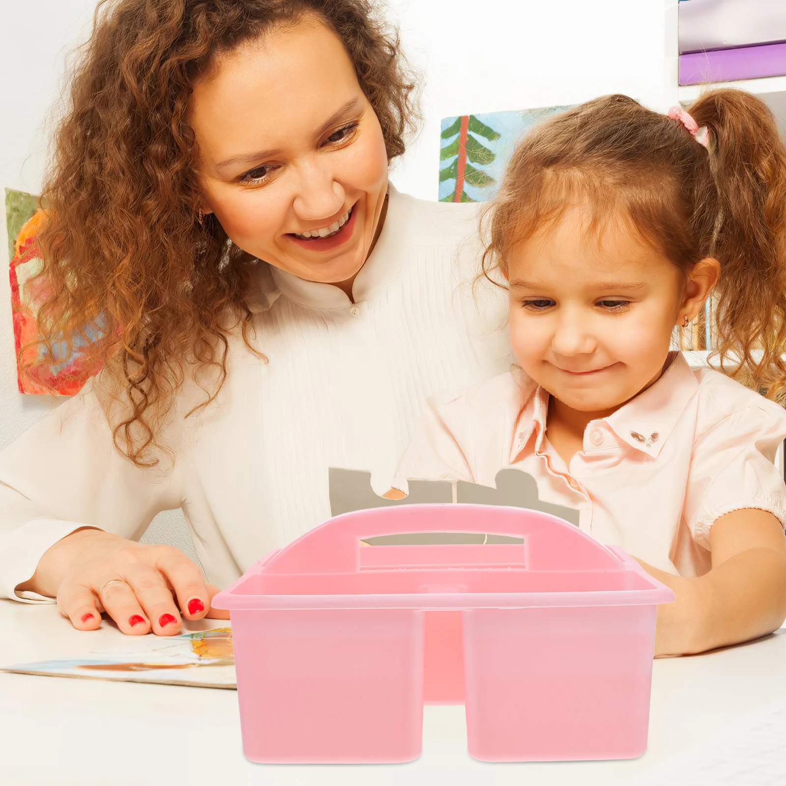 

Portable Compartmented Storage Basket Bathroom Cleaning Caddy Classroom with Handle Utility 3 Desk Organizer