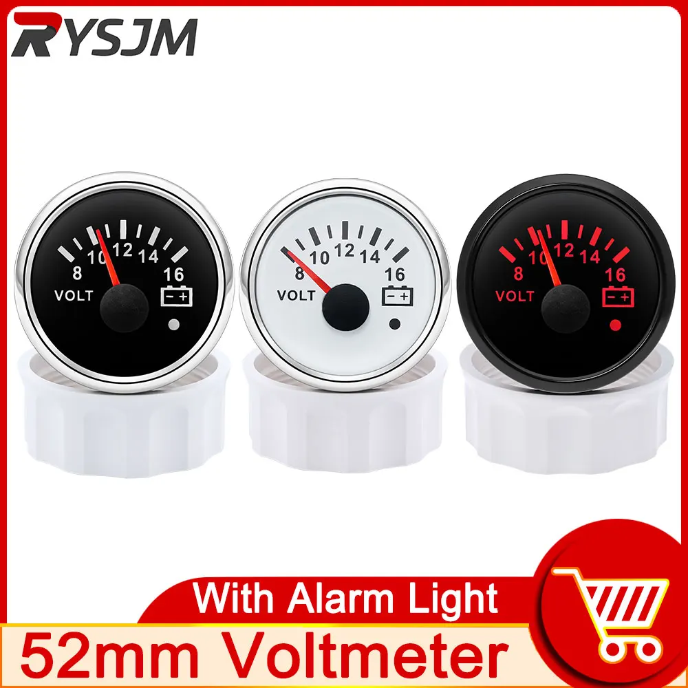 AD 52 mm Voltmeter mit Alarmlicht, Voltmeter, Spannungsanzeige für Marine, Auto, Wohnwagen, Boot, Wohnmobil, Wohnmobil, LKW, 12 V Voltmeter, Amperemeter