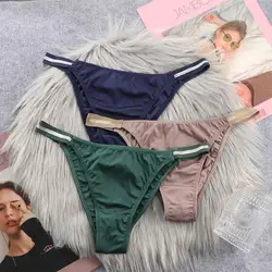 Women Sexy Silky Panties Thin Thong Ice Silk Underwear Shiny Belt Low-rise Bikini Lingerie Girls Comfort Breathe Underpants