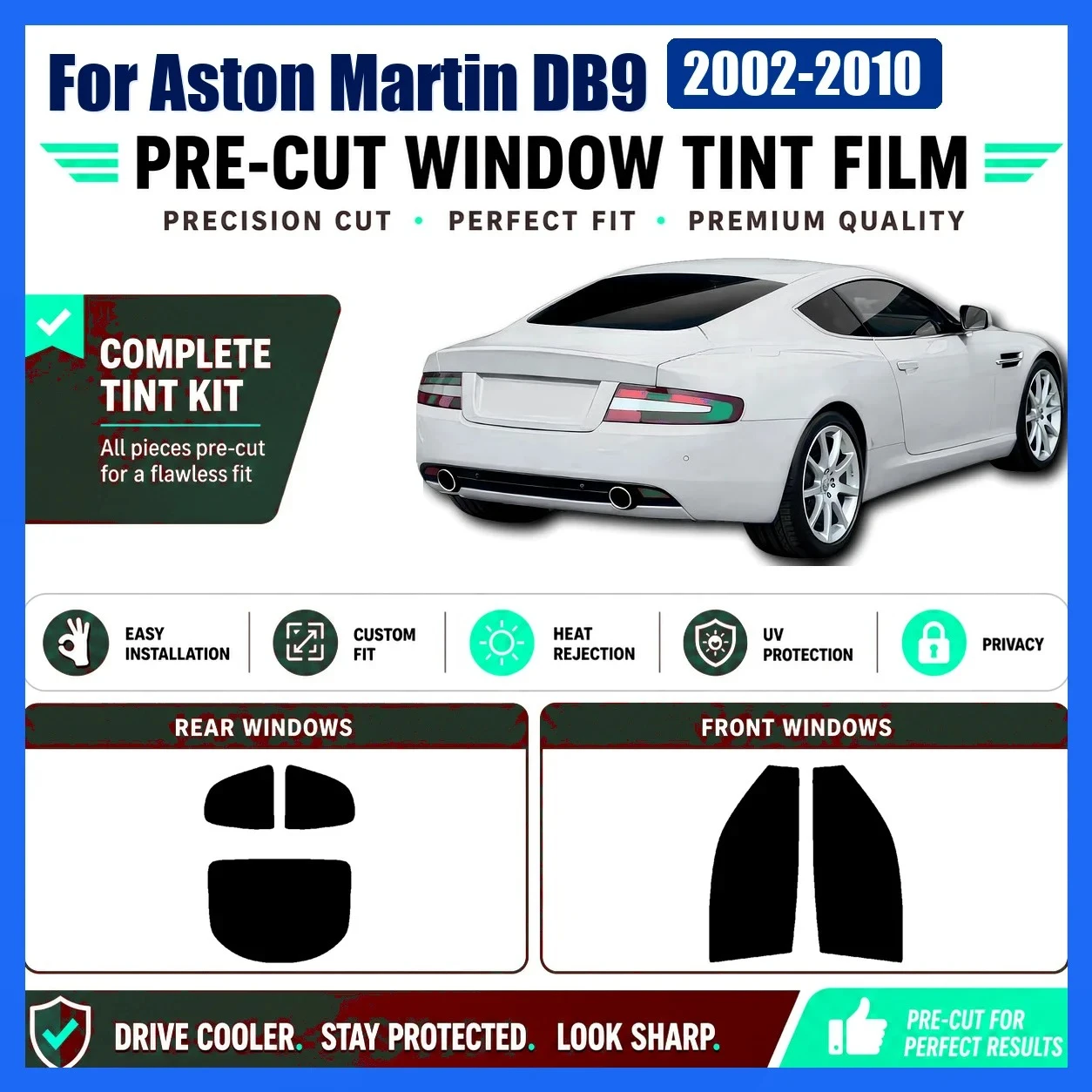 Premium Precut Window Tint for Aston Martin DB9 2002‑2010 Front Rear Windows UV Heat Rejection Anti‑Scratch Privacy Film