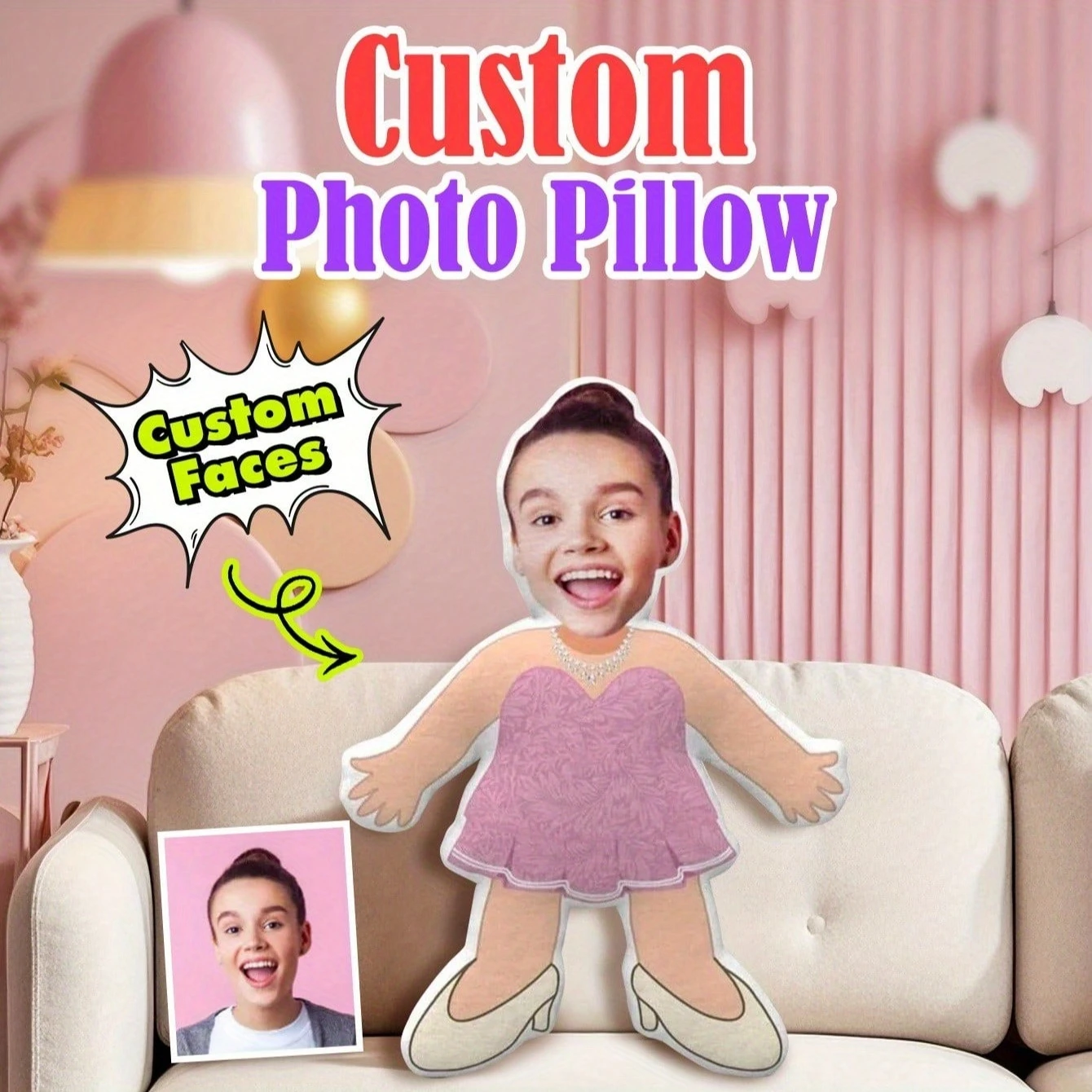 Custom Photo Pillow - Personalized Dual-Sided Design with Soft Plush Fabric, High-Quality Print for Valentine's Day, Mother's Da