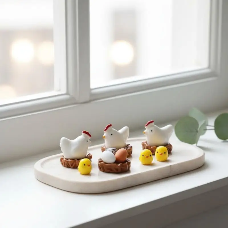 1Pcs Mix Chicken Chick Egg Nest: Figurine Miniatures Home Decoration Kawaii Easter